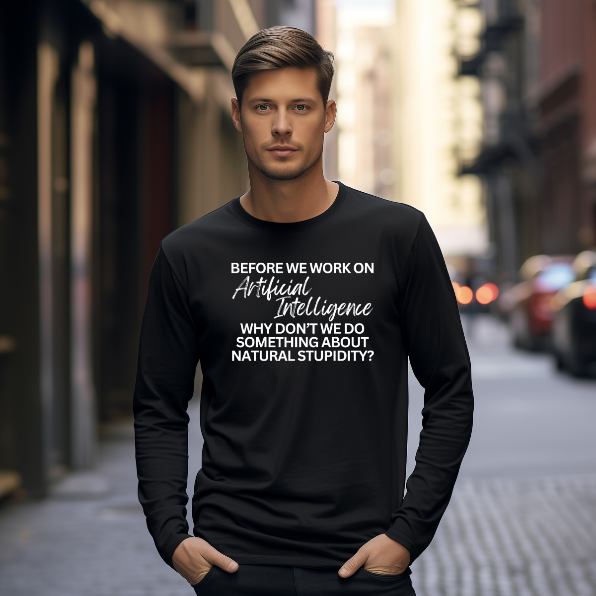 Before We Work on Artificial Intelligence Long Sleeve T-Shirt